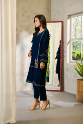 DA-1674 TURQUOISE BLUE EMBROIDERED KURTA